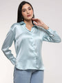 Women'S Premium Light Cyan Drop Shoulder Oversized Satin Shirt