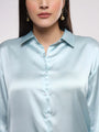 Women'S Premium Light Cyan Drop Shoulder Oversized Satin Shirt
