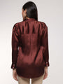 Women'S Premium Chocolate Brown Drop Shoulder Oversized Satin Shirt