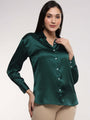 Women'S Premium Emerald Green Drop Shoulder Oversized Satin Shirt