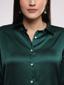 Women'S Premium Emerald Green Drop Shoulder Oversized Satin Shirt