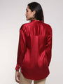 Women'S Premium Maroon Drop Shoulder Oversized Satin Shirt