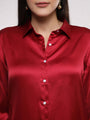 Women'S Premium Maroon Drop Shoulder Oversized Satin Shirt