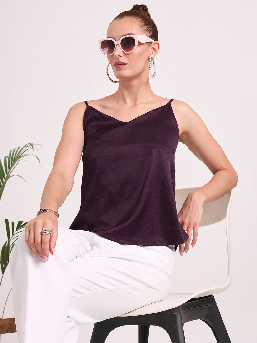 Women's European Satin V-Neck Sleeveless Top