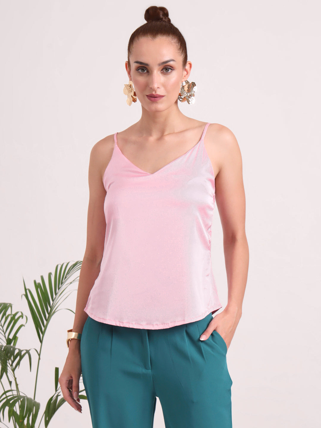Women's European Satin V-Neck Sleeveless Top