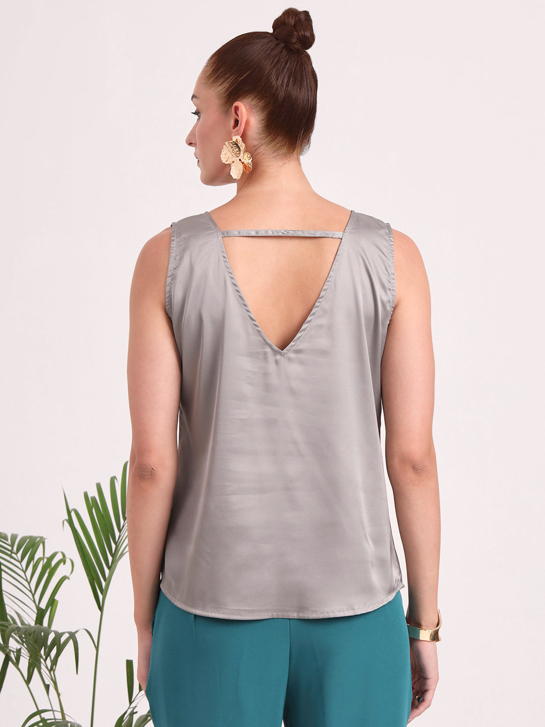 Women's European Satin V Neck Sleeveless Top