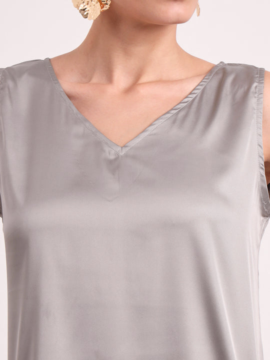 Women's European Satin V Neck Sleeveless Top