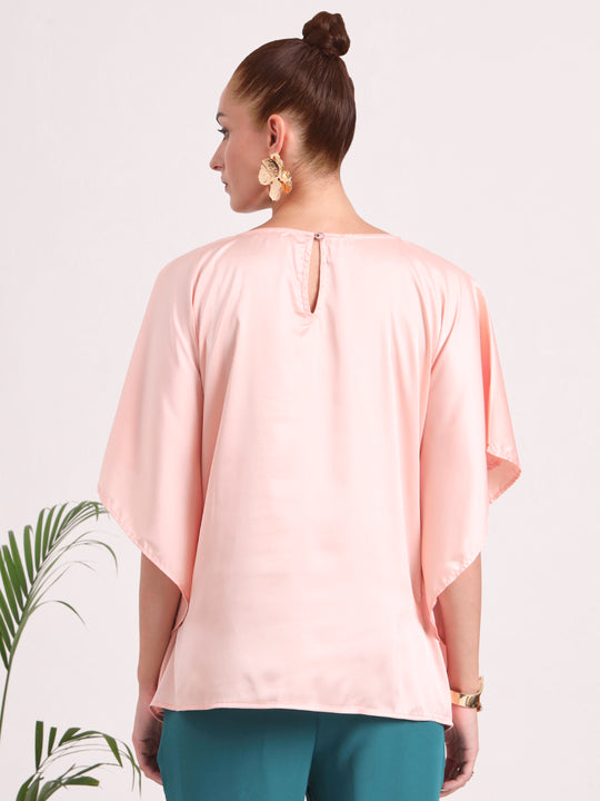 Women's European Satin Solid Baturing Sleeve Crepe