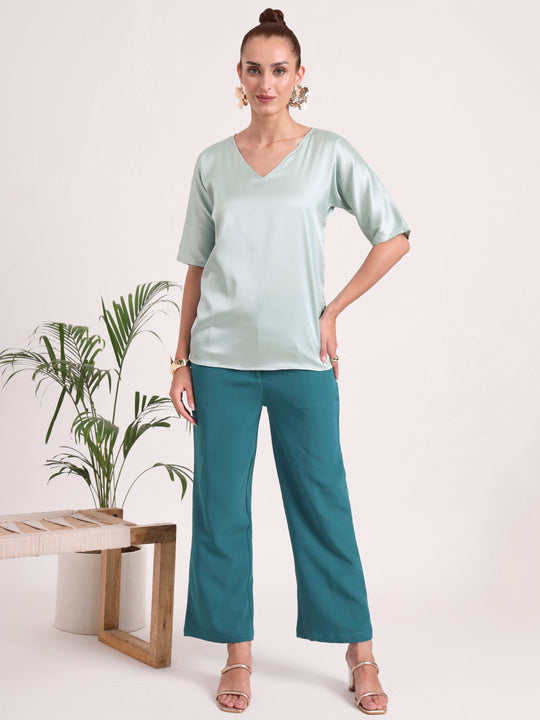 Women's  European Satin-Finish, V-Neck Top