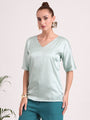 Women's  European Satin-Finish, V-Neck Top