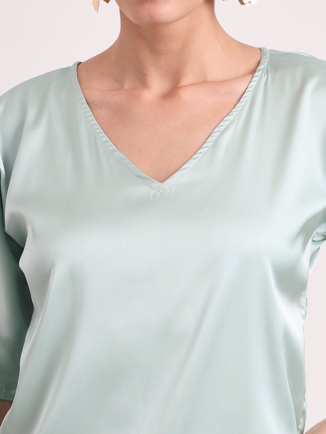 Women's  European Satin-Finish, V-Neck Top