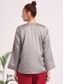 Women's European Satin V Neck Long Sleeve Top