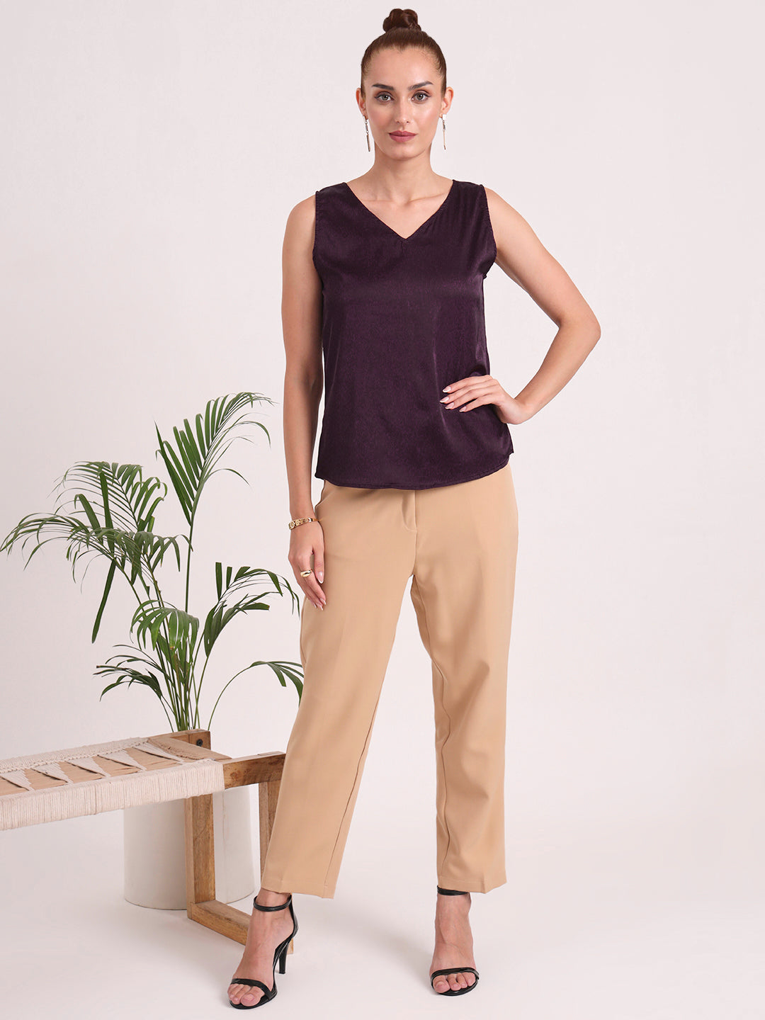 Women's European Satin V Neck Sleeveless Top