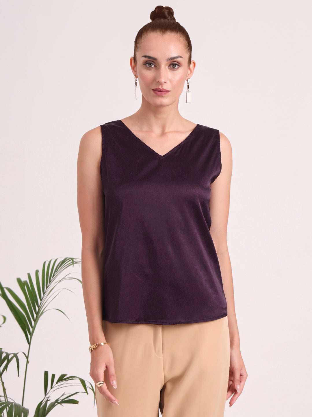Women's European Satin V Neck Sleeveless Top