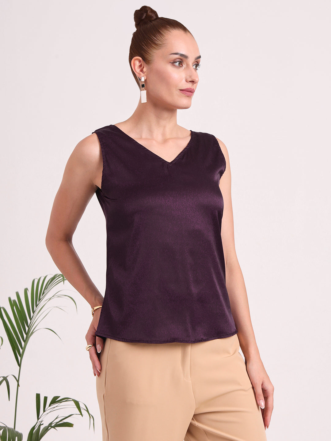 Women's European Satin V Neck Sleeveless Top