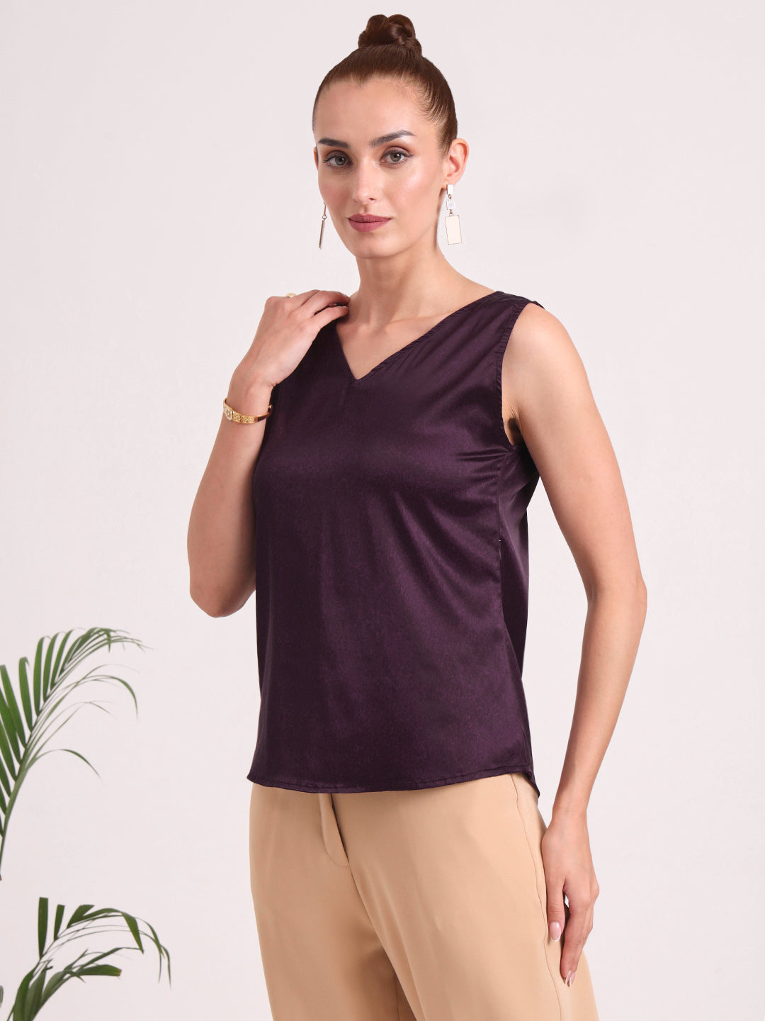 Women's European Satin V Neck Sleeveless Top