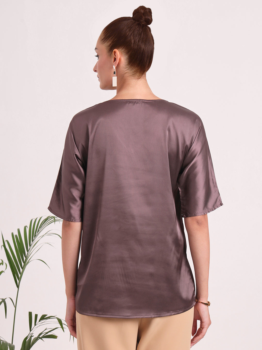 Women's  European Satin-Finish, V-Neck Top
