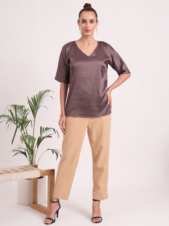 Women's  European Satin-Finish, V-Neck Top