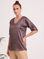 Women's  European Satin-Finish, V-Neck Top