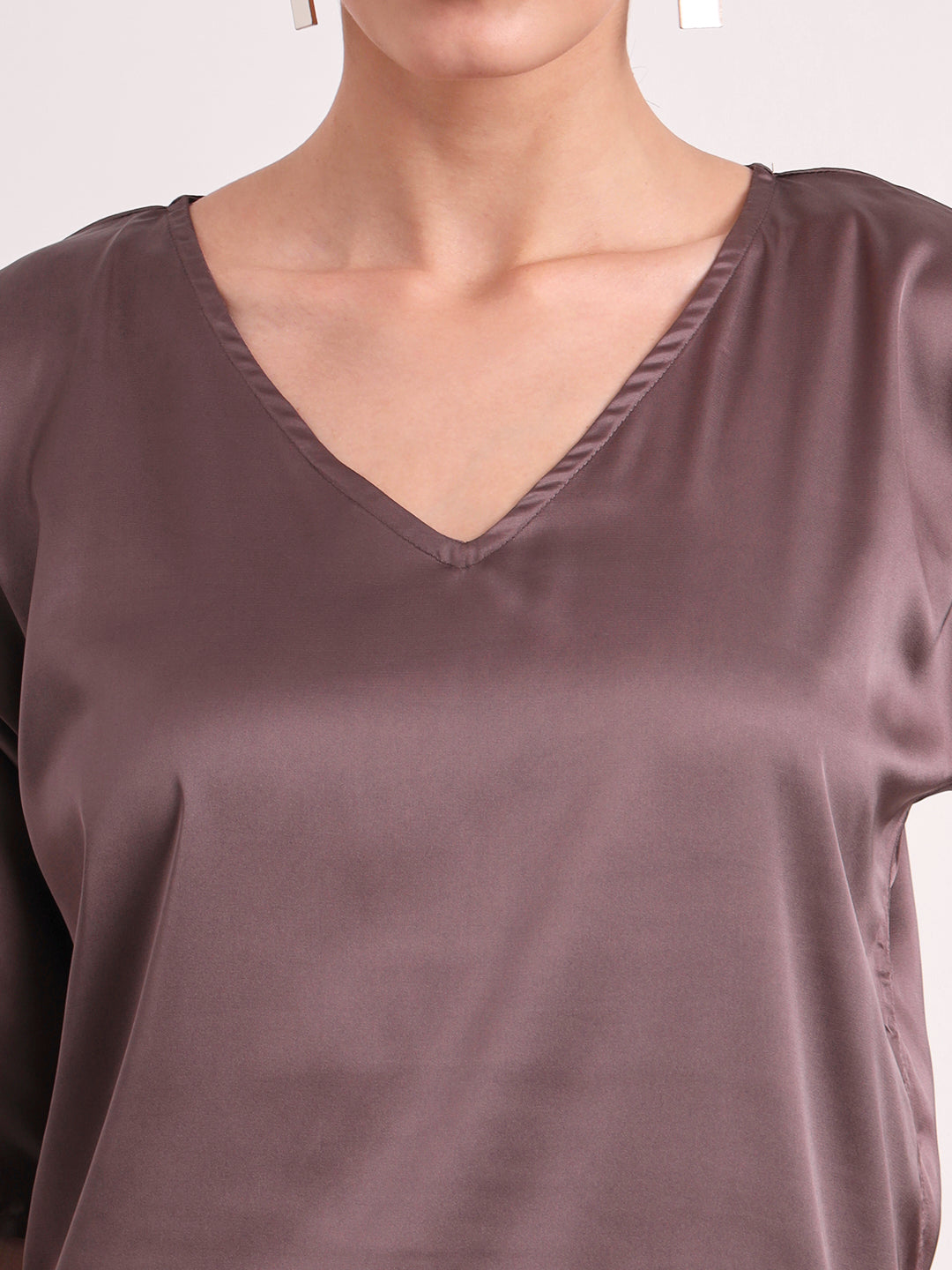 Women's  European Satin-Finish, V-Neck Top