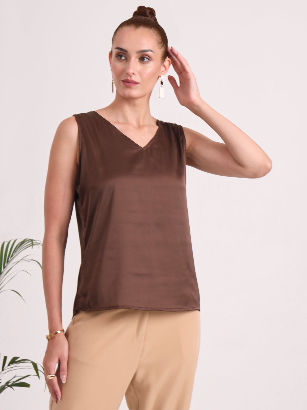 Women's European Satin V Neck Sleeveless Top