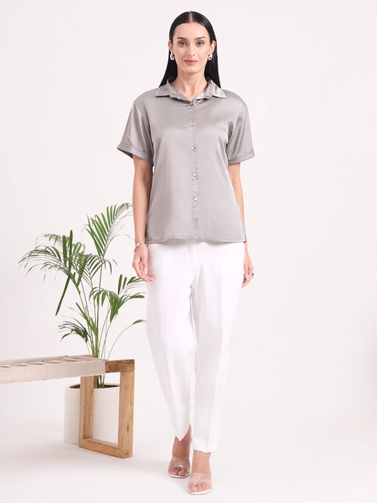Women's Short Sleeve European Satin Shirt
