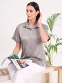 Women's Short Sleeve European Satin Shirt