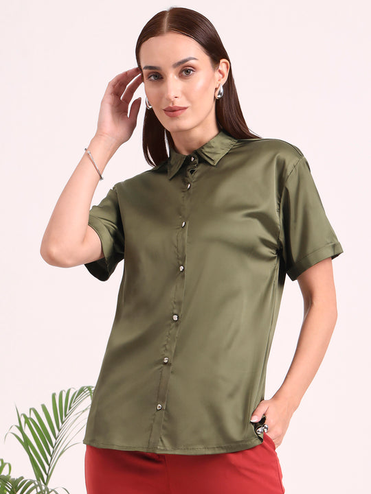 Women's Short Sleeve European Satin Shirt