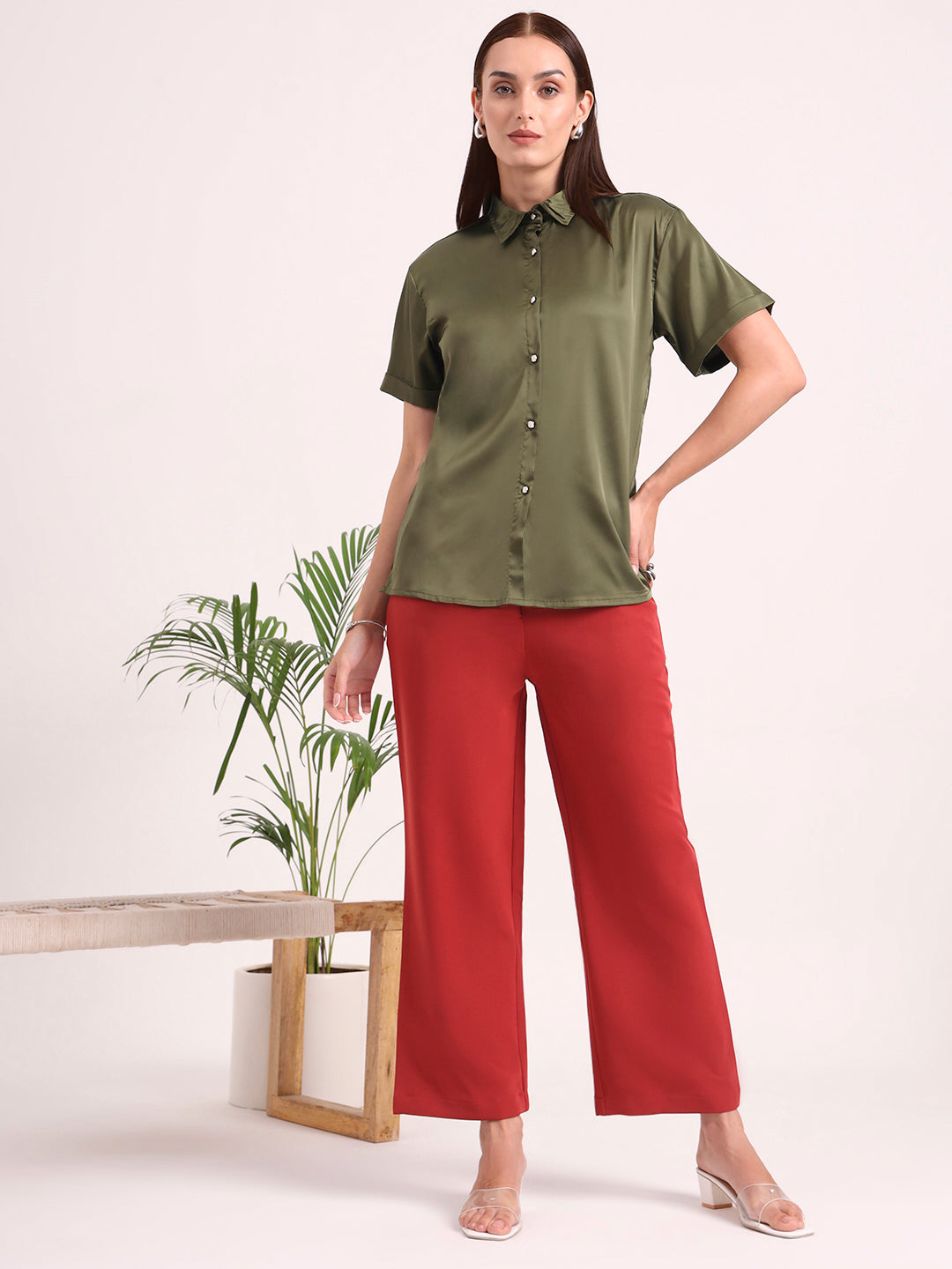 Women's Short Sleeve European Satin Shirt