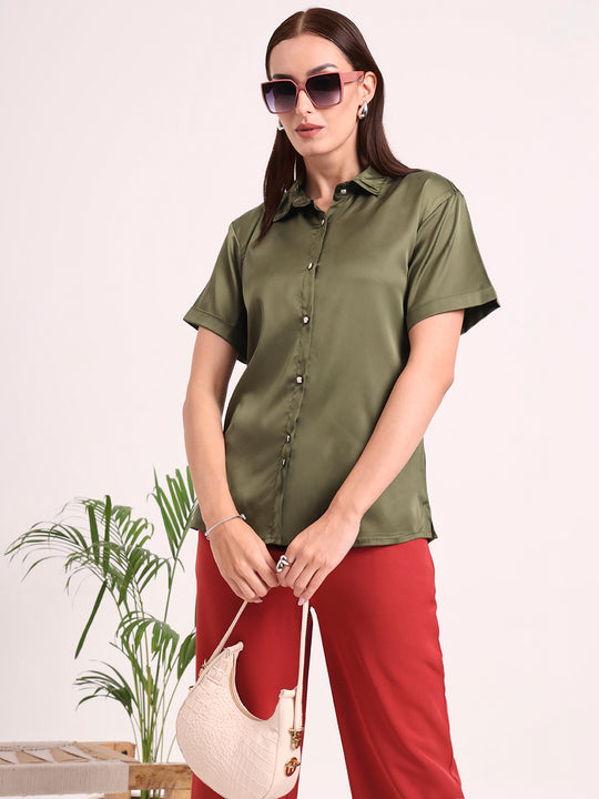 Women's Short Sleeve European Satin Shirt