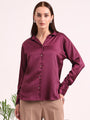 Women's European Satin Spread Collar Shirt