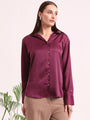Women's European Satin Spread Collar Shirt