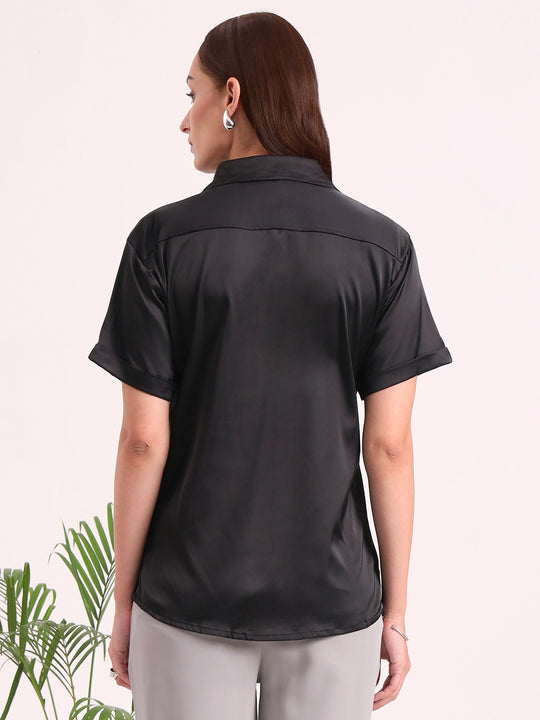 Women's Short Sleeve European Satin Shirt