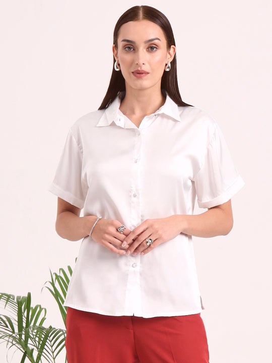 Women's Short Sleeve European Satin Shirt