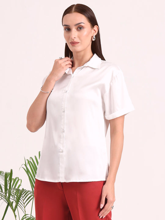 Women's Short Sleeve European Satin Shirt