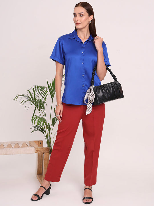 Women's Short Sleeve European Satin Shirt