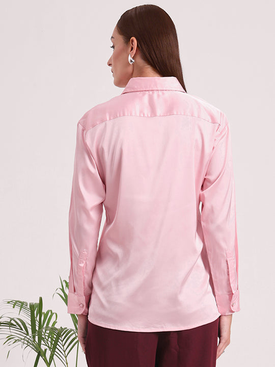 Tailored Fit European Satin Shirt With Pleated Placket