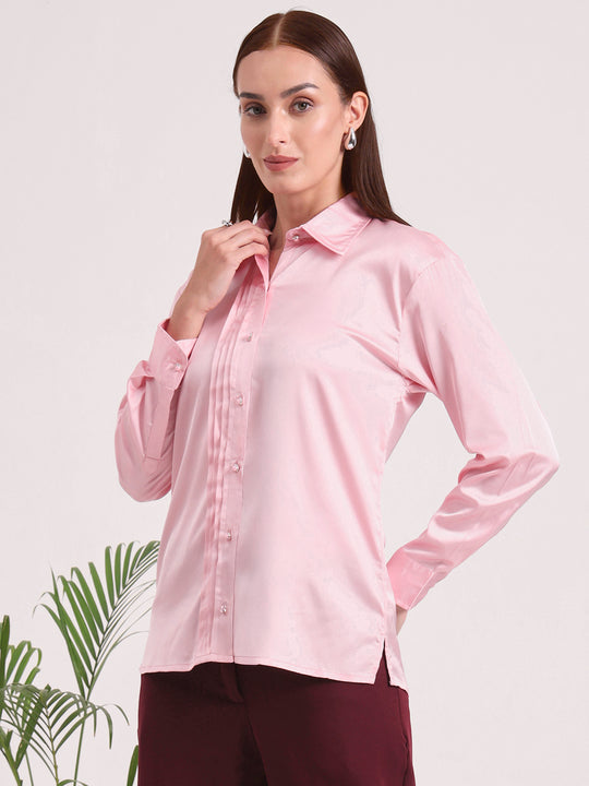 Tailored Fit European Satin Shirt With Pleated Placket