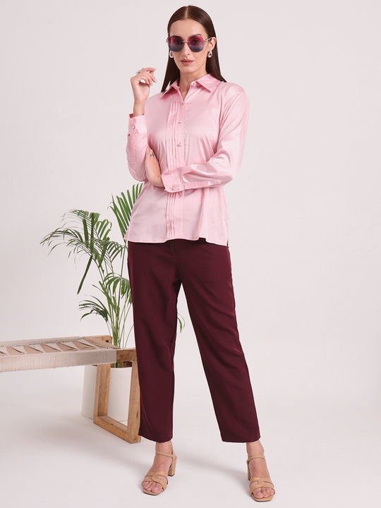 Tailored Fit European Satin Shirt With Pleated Placket