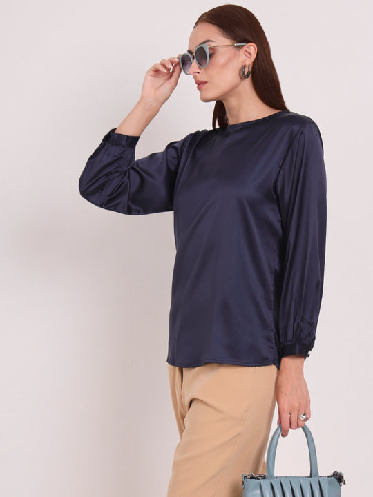 Women's European Satin Bishop Sleeves Top