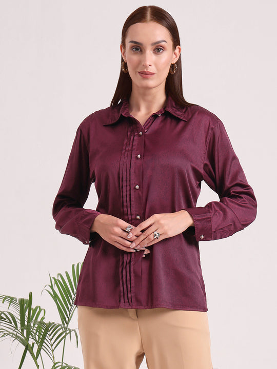 Tailored Fit European Satin Shirt With Pleated Placket