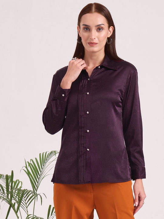 Tailored Fit European Satin Shirt With Pleated Placket