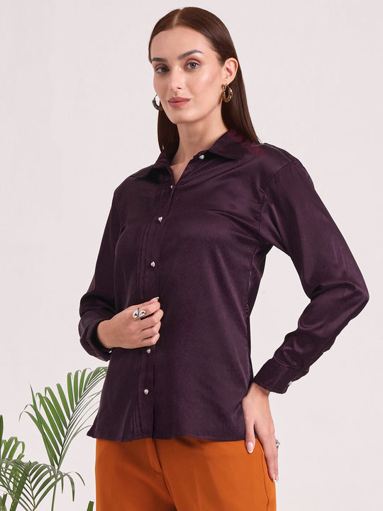 Tailored Fit European Satin Shirt With Pleated Placket