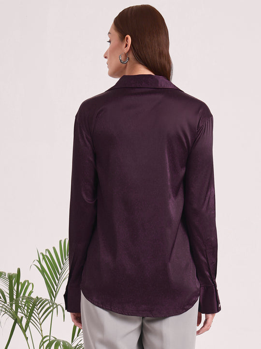 Women's European Satin Spread Collar Shirt