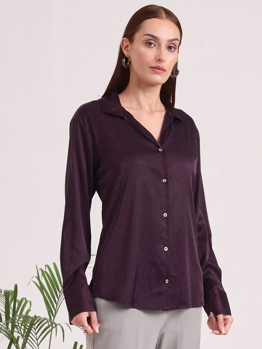 Women's European Satin Spread Collar Shirt