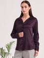 Women's European Satin Spread Collar Shirt