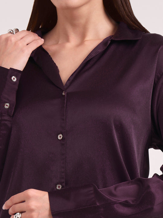 Women's European Satin Spread Collar Shirt
