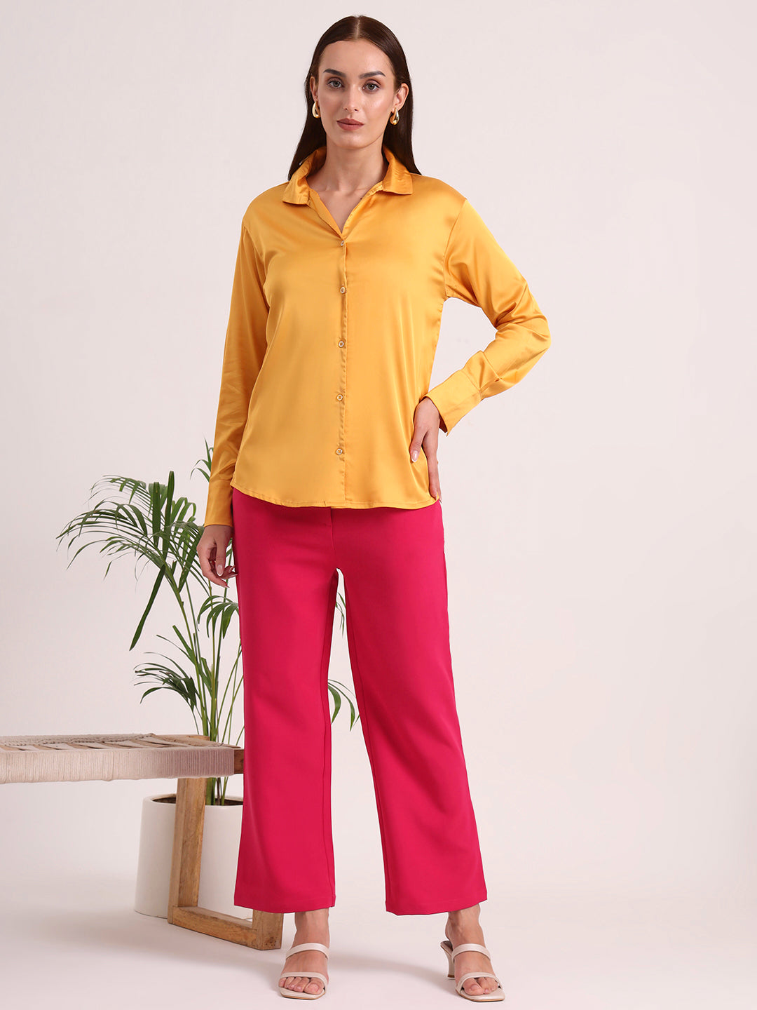 Women's European Satin Spread Collar Shirt