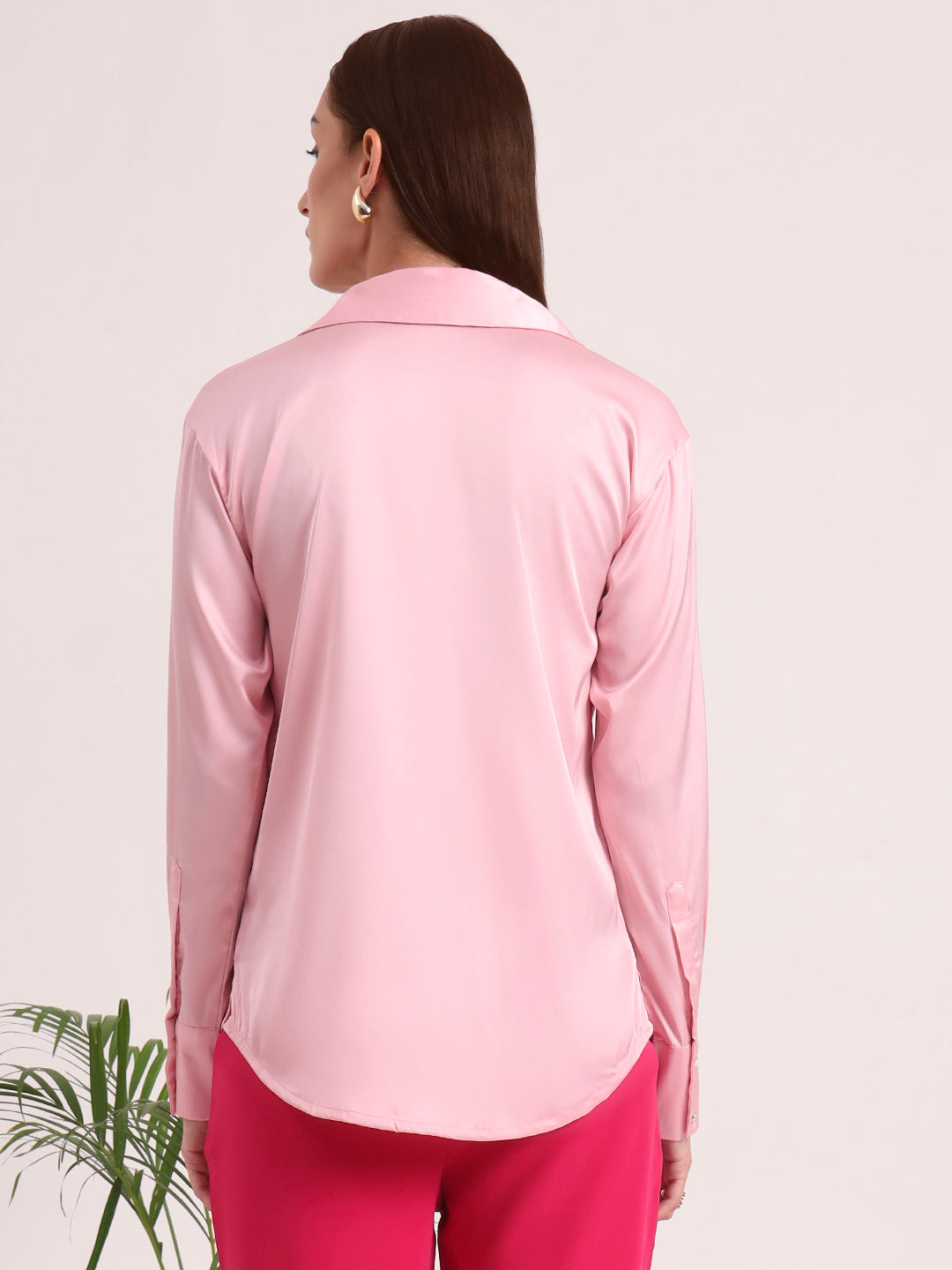 Women's European Satin Spread Collar Shirt