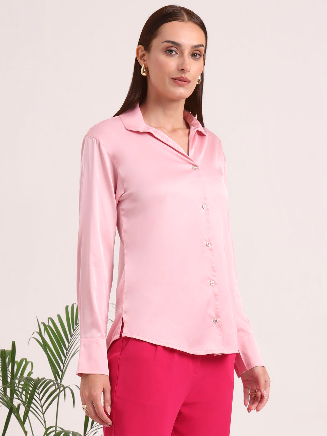 Women's European Satin Spread Collar Shirt